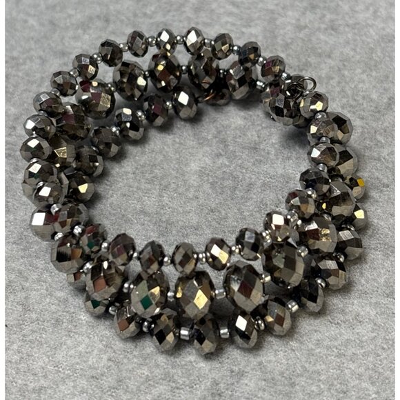 Faceted Metallic Beaded Stretch Bracelet Coil Wrap Style Elegant Jewelry for Wom - Picture 3 of 8
